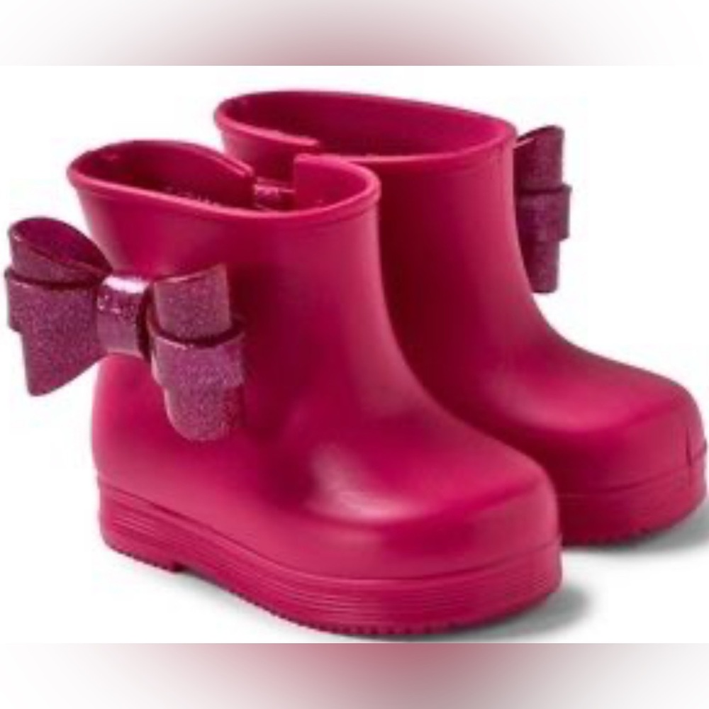 🌧️ Mini Melissa Pink Glitter Bow Rain Boots – Toddler Size 5 💖✨ - Picture 2 of 6